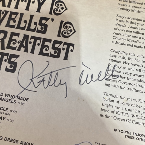 Rare vintage signed Kitty Wells “Greatest Hits” MCA Records MCA-121 Vinyl LP - Picture 4 of 8
